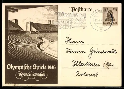 AK Berlin, Olympische Spiele 1936, 1.-16. August, Blick ins Stadion, 