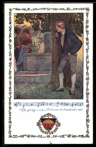 Künstler-AK Karl Friedrich Gsur: Deutscher Schulverein Nr. 368, Jetz gang i ans Brünnele...
