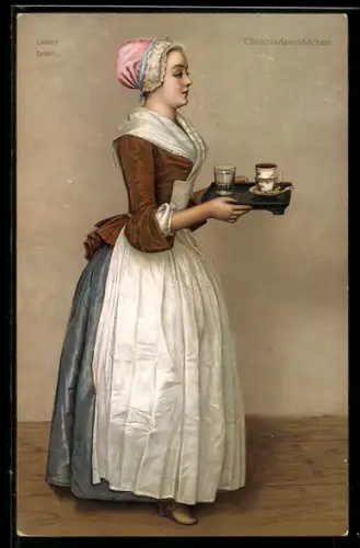 Künstler-AK Stengel & Co. Nr.29714: Dresden, Liotard, Chokoladenmädchen, Dienstmädchen serviert Kakao