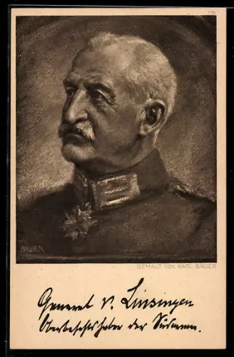 Künstler-AK Ostpreussen-Hilfe 1915, General von Linsingen, Oberbefehlshaber der Südarmee