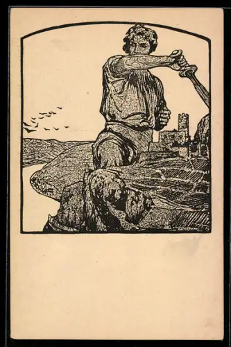 Künstler-AK Ernst Liebermann: Kämpfer mit Schwert beschirmt die Burg, Kriegsanleihe