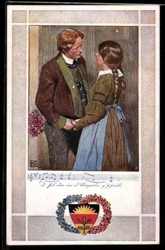 Künstler-AK Karl Friedrich Gsur, Deutscher Schulverein Nr. 374: Verliebtes Paar beim Hände halten