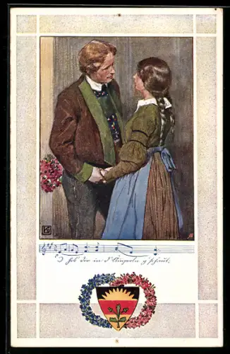 Künstler-AK Karl Friedrich Gsur, Deutscher Schulverein Nr. 374: Verliebtes Paar beim Hände halten