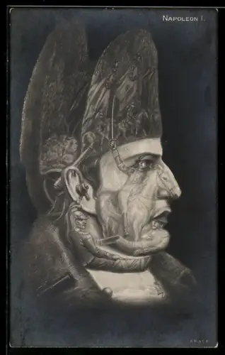 AK Napoleons Gesicht spiegelt Szenen aus seinem Leben wider