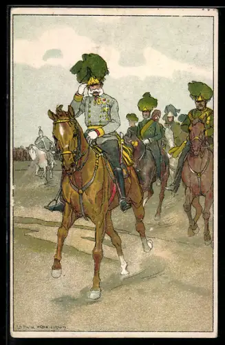 Künstler-AK Ludwig Koch: Kaiser Franz Josef I. von Österreich reitet in Front seiner Offiziere