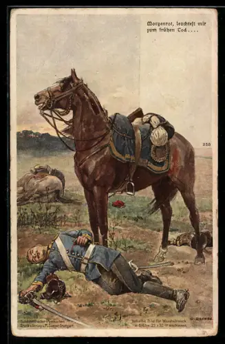 Künstler-AK Carl Becker: Morgenrot, leuchtet mir zum frühen Tod..., gefallener Reiter
