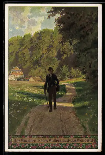 Künstler-AK Paul Hey: Volksliederkarte Nr.: 64, Das Wandern ist des Müllers Lust