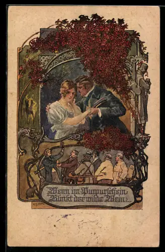 Künstler-AK W.Braun: Liebespaar und Jagdverein, Deutscher Schulverein