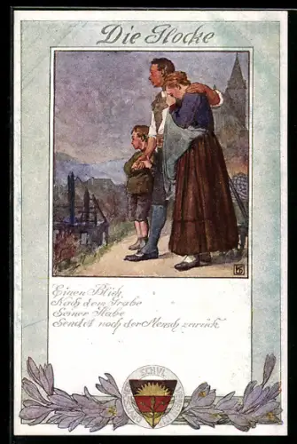 Künstler-AK Karl Friedrich Gsur: Deutscher Schulverein Nr 197 Einen Blick nach dem Grabe...!, Familie schaut auf Ruine