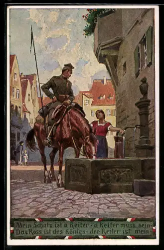 Künstler-AK P. Hey, Volksliederkarte Nr. 37: Mein Schatz ist a Reiter, Verein für das Deutschtum im Ausland