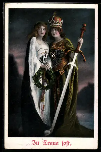 AK Damen mit Wappen des Zweibunds, Germanenkult