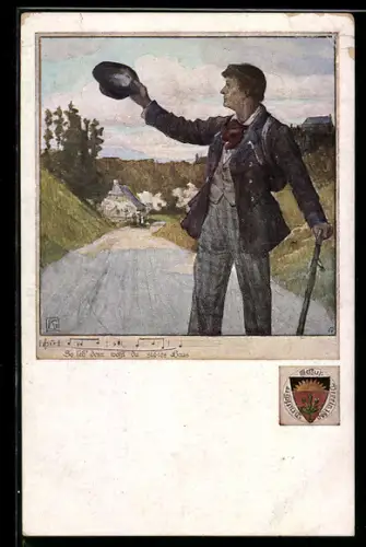 Künstler-AK Karl Friedrich Gsur, Deutscher Schulverein Nr. 457: Abschied, So leb denn wohl du stilles Haus