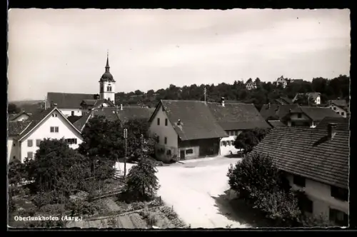 AK Oberlunkhofen, Ortspartie mit Kirche, von oben gesehen