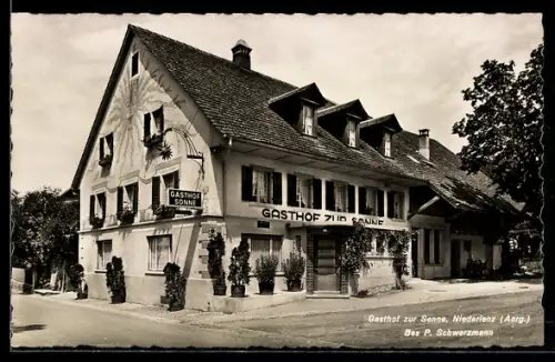 AK Niederlenz, Gasthof zur Sonne P. Schwerzmann, Strassenansicht