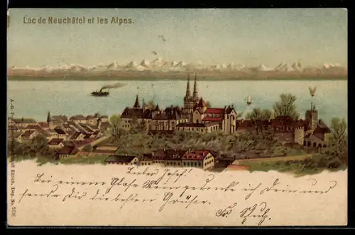 AK Neuchâtel, Fixierkarte, Napoleon III. in den Bergen, Lac de Neuchâtel et les Alpes, Berggesichter