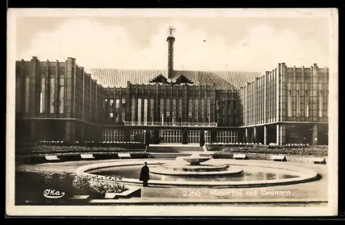 AK Köln, Pressa 1928, Messehof mit Brunnen