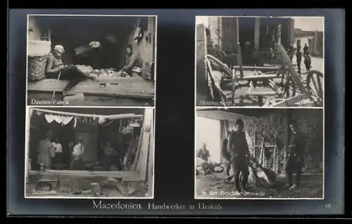 AK Skopje / Ueskueb, Handwerker, Daunen-Fabrik, Stellmacherei, Schmiede