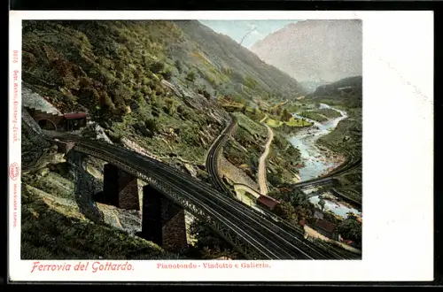 AK Pianotondo, Ferrovia del Gottardo, Viadotto e Galleria, schweizer Eisenbahn