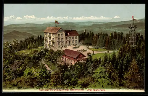 AK Badenweiler, Kurhotel Hochblauen, Aussichtsturm & Alpenpanorama