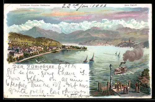 Künstler-AK C. Steinmann, Nr. 2107: Zürich, Dampfer auf dem Zürichsee