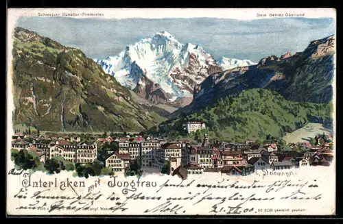 Künstler-AK C. Steinmann: Interlaken, Teilansicht mit Blick zur Jungfrau