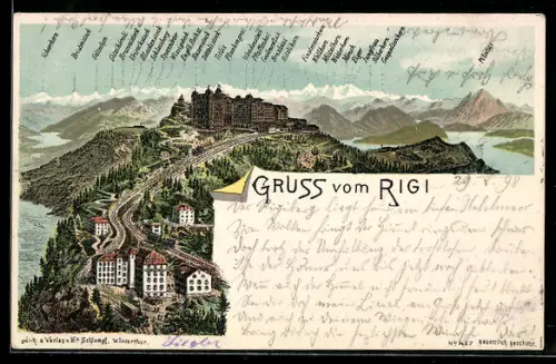 Lithographie Rigi, Rigi-Staffel mit Blick zum Hotel