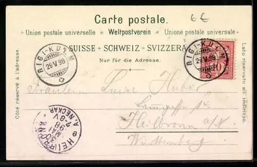 Lithographie Rigi, Rigi-Staffel mit Blick zum Hotel