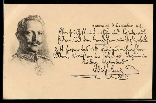 AK Kaiser Wilhelm II., Weihnachtsgruss vom 3. Dezember 1916