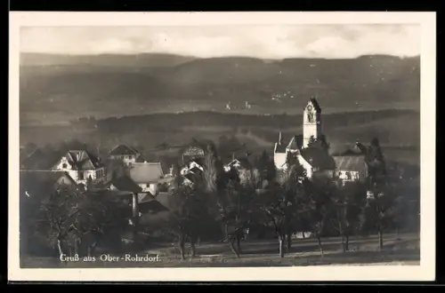 AK Ober-Rohrdorf, Ortsansicht von einem Berg aus
