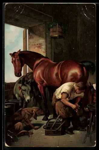 AK London, Shoeing the Bay Mare, Sir Edwin Lanseer, Schmied beschlägt ein Pferd