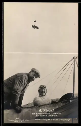 AK A. Pégoud, der phänomenale Aviatiker mit seinem Monteur