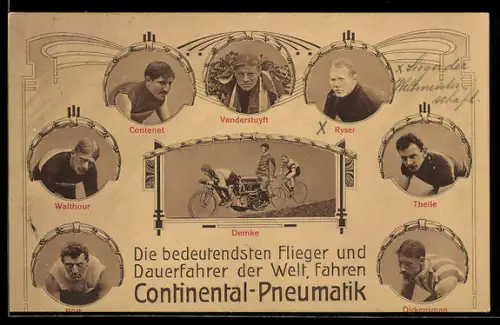 AK Demke, Theile, Dickentman, Radsport. Motorsport, Reklame für Continental-Pneumatik