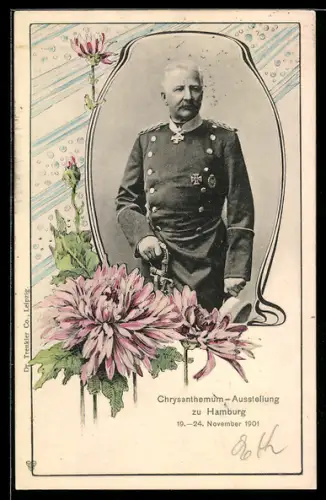 AK Hamburg, Chrysanthemum-Ausstellung 1901, Generalfeldmarschall Graf Waldersee, Oberbefehlshaber der Truppen in China