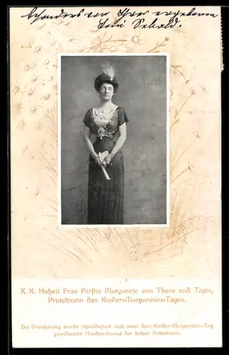 AK Füstin Margarete von Thurn & Taxis, Kinder-Margareten-Tag 1911, Umrahmung nach Handzeichung d. Fürstin