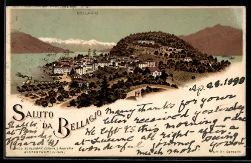 Lithographie Bellagio, Ortspanorama