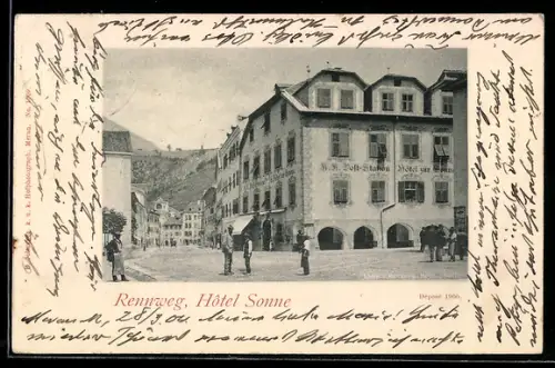 AK Meran, Rennweg mit Hotel Sonne, Post-Station