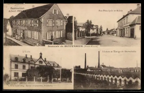 AK Huttenheim /Basse-Alsace, Restaurant Albert Feltzm Rue Principale et Mairie, L`Ecole