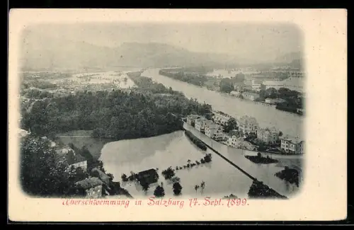 AK Salzburg, Überschwemmung am 14. September 1899, Überflutete Gebiete aus der Vogelschau