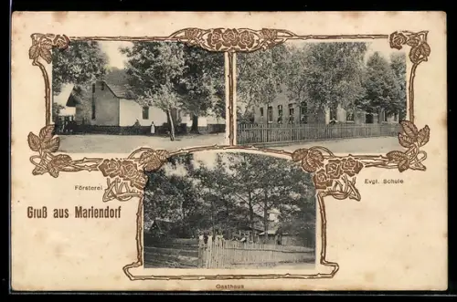 AK Mariendorf, Gasthaus, Evgl. Schule, Försterei