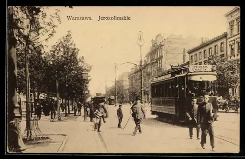 AK Warszawa, Jerozolimskie, Strassenbahn
