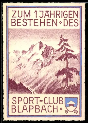 Künstler-AK Trubschachen, Einjähriges Bestehen des Sport Club Blapbach 1939, Berglandschaft