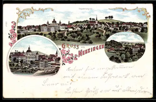 Lithographie Menzingen, Wasserkuranstalt Schönbrunn, Totalansicht