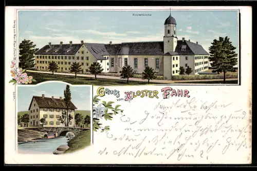 Lithographie Unterengstringen, Kloster Fahr, Klosterkirche