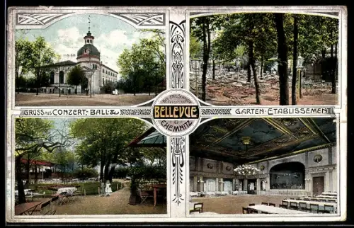 AK Chemnitz, Gasthaus Bellevue, Innenansicht, Garten