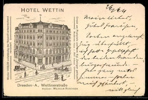 AK Dresden, Hotel Wettin, Bes. Wilhelm Ruschien, Wettinerstrasse