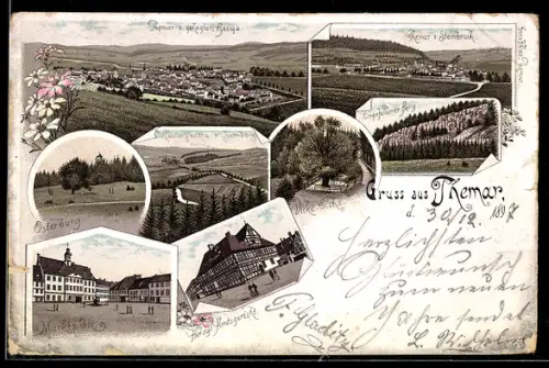 AK Themar, Marktplatz, Herzogl. Amtsgericht und Eingefallener Berg