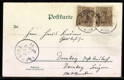 Lithographie Zeitz, Post, Stadtschule, Altmarkt