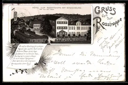 Lithographie Thale, Hotel Zur Rosstrappe mit Winzenburg