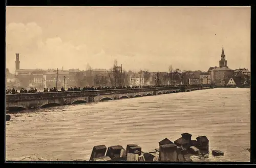AK Fürth, Hochwasser Katastrophe Februar 1909, Poppenreuther Brücke