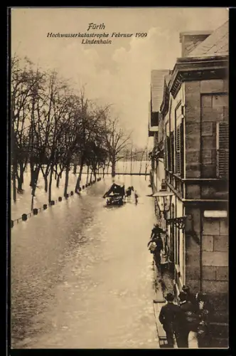AK Fürth, Hochwasser-Katastrophe Februar 1909, Lindenhain